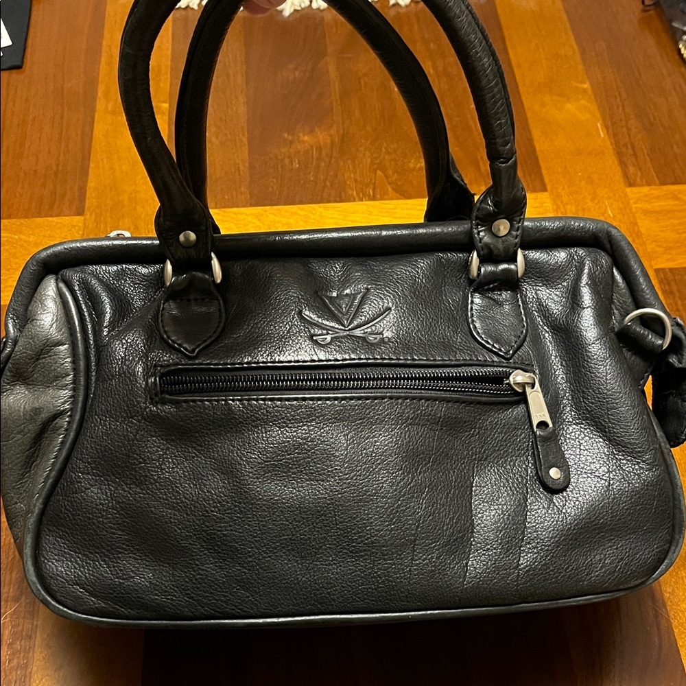 Canyon outback Black / dark green Leather Bag with Logo Patch, 12x8 inches large
